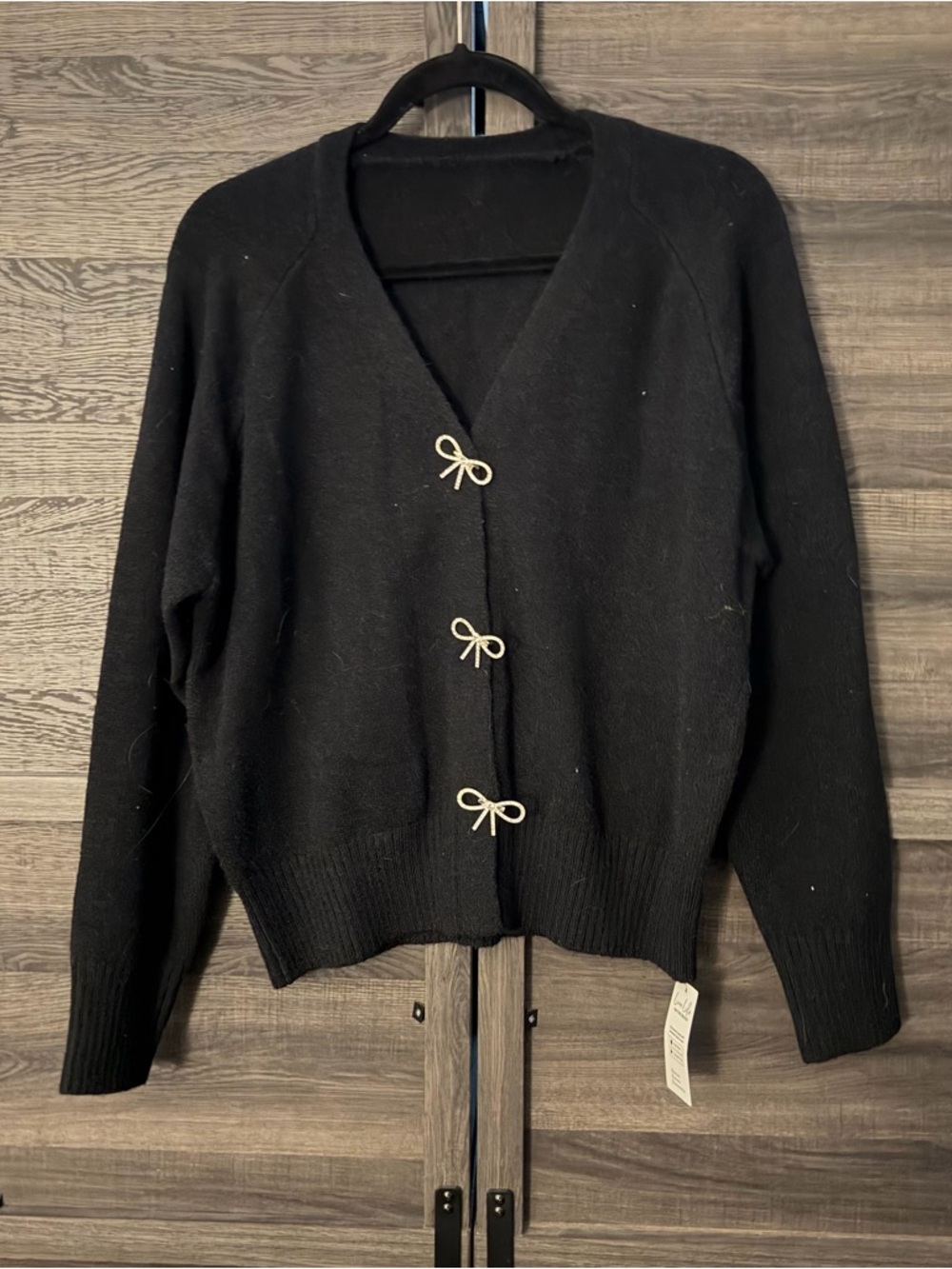 Cupshe Black V-Neck Cardigan with Cream Bow Closures